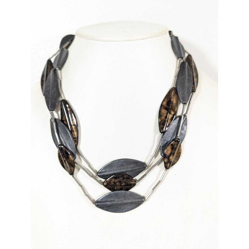 Gray Brown Multi Layer Necklace Fall Autumn Whimsigoth Earthy‎ 20"